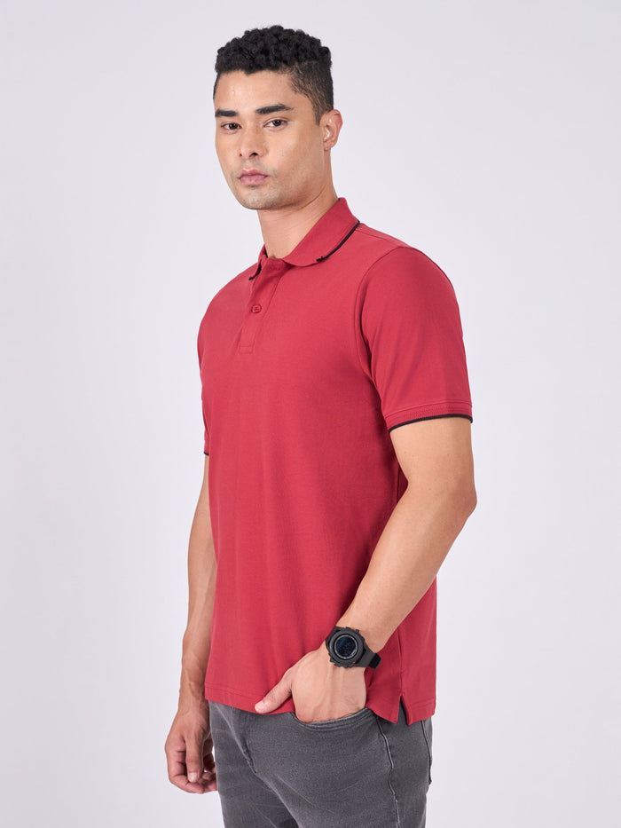 Men's Polo T-Shirt with Contrast Tipping - robust red