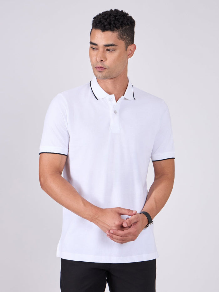 Men's Polo T-Shirt with Contrast Tipping - white