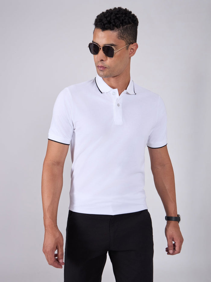 Orwell - Polo T-Shirt with Contrast Tipping -  White