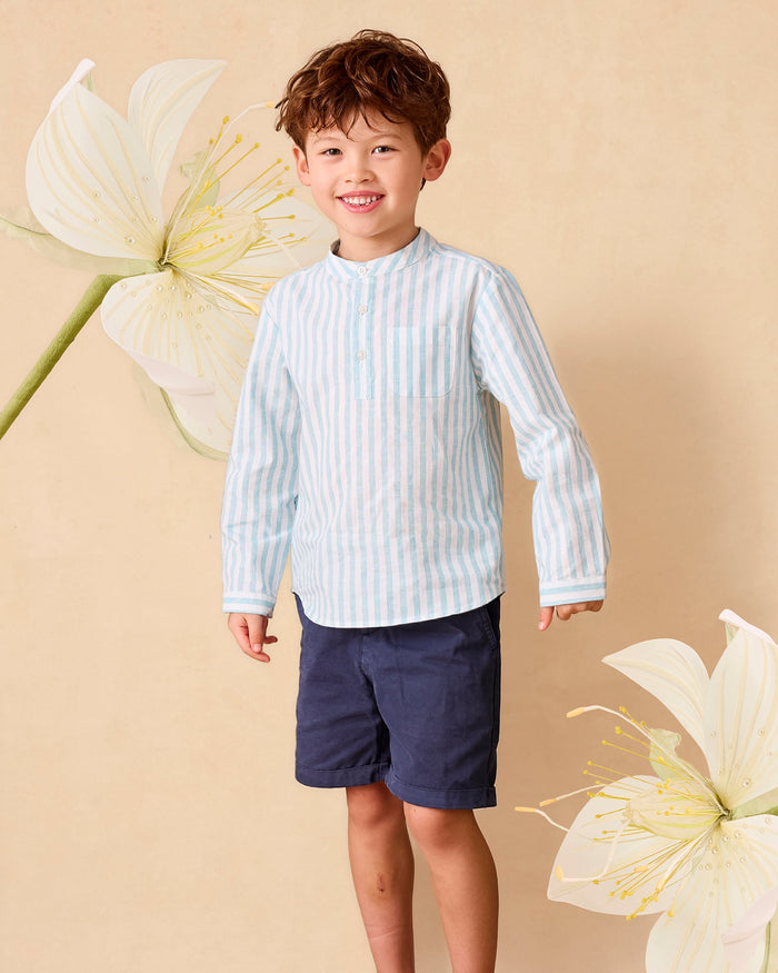 Thomas Brown Shirt Oscar Shirt in Pale Blue Stripe