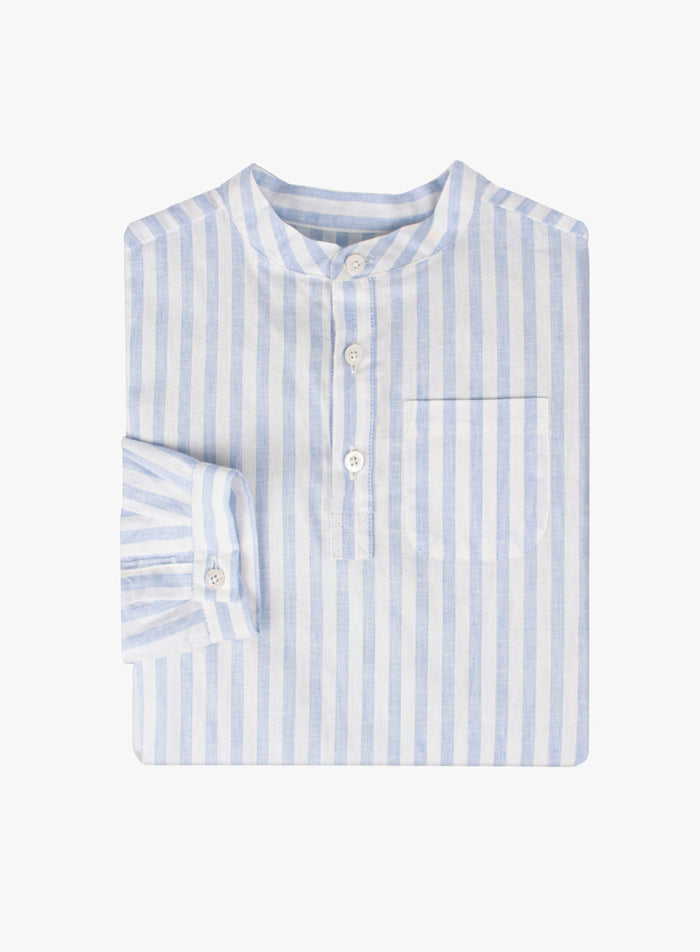 Thomas Brown Shirt Oscar Shirt in Pale Blue Stripe