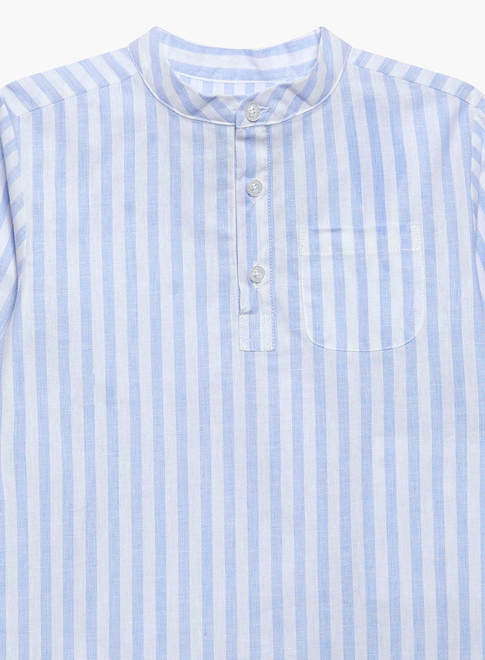 Thomas Brown Shirt Oscar Shirt in Pale Blue Stripe
