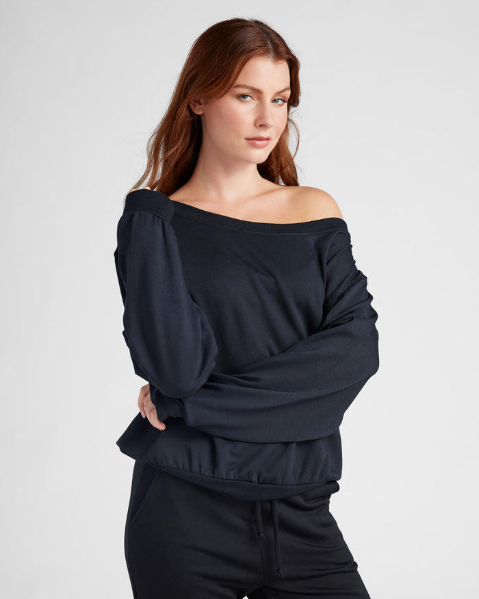 Black $|& SEAS Over the Clouds One Shoulder Top - SOF Front