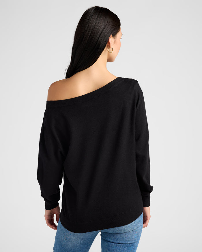 Black $|& SEAS Pacific One Shoulder Sweater - SOF Back