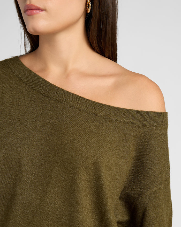 Olive $|& SEAS Pacific One Shoulder Sweater - SOF Detail