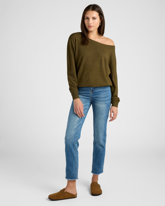 Olive $|& SEAS Pacific One Shoulder Sweater - SOF Full Front