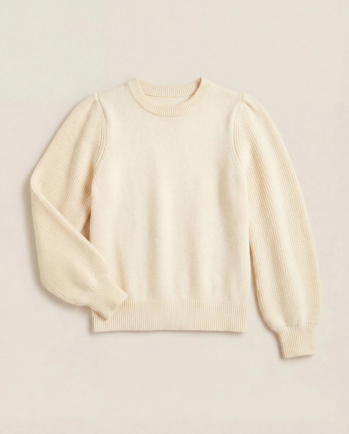 Cream $|& SEAS Pacific Puff Shoulder Crew Neck Sweater - VOF Detail
