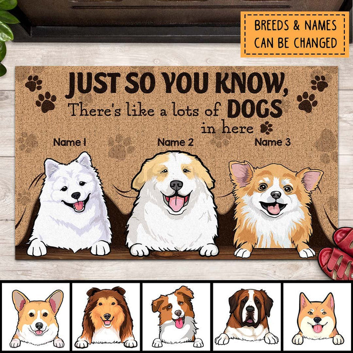 Pawzity Front Door Mat, Gifts For Dog Lovers, Just So You Know There's Like A Lot Of Dogs In Here Custom Doormat