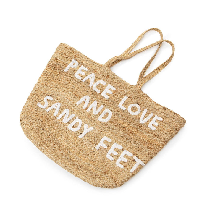 Peace Love and Sandy Feet Jute Tote Bag