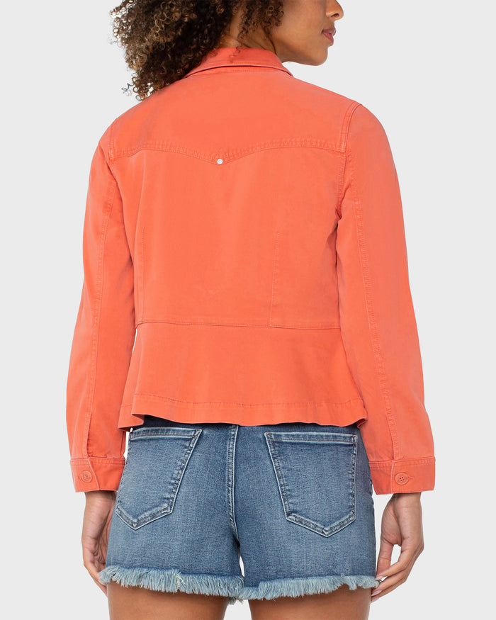 Papaya $|& Liverpool Peplum Hem Trucker Jacket - SOF Front