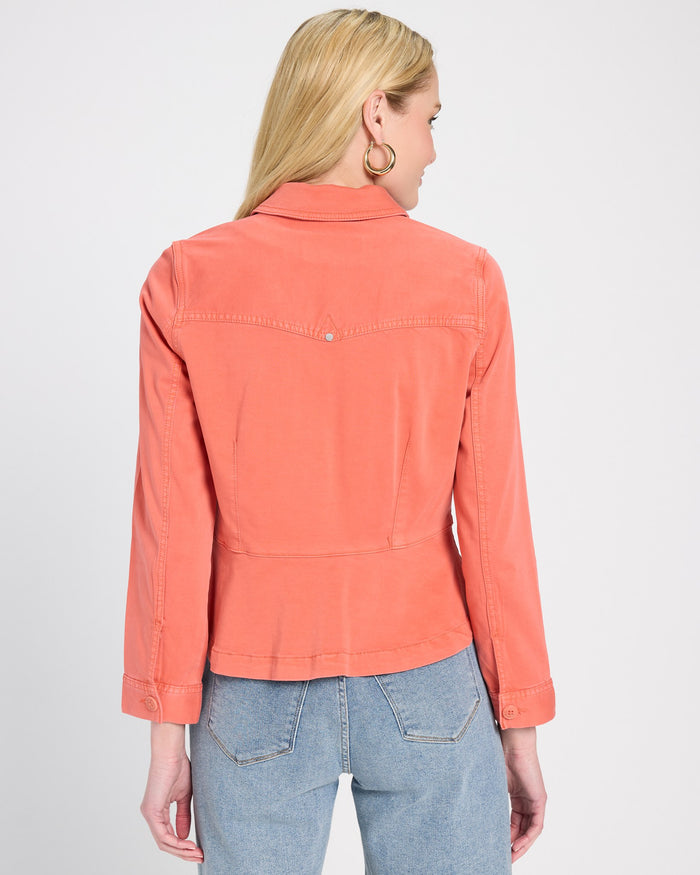 Papaya $|& Liverpool Peplum Hem Trucker Jacket - SOF Back