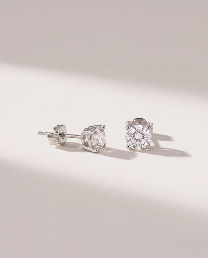 Platinum $|& SEAS Petite Platinum Studded Earrings - VOF Front