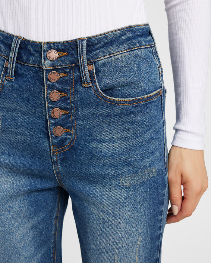 Dark Wash $|& Herizon Phoebe High Rise Mom Jeans with Button Fly - SOF Detail