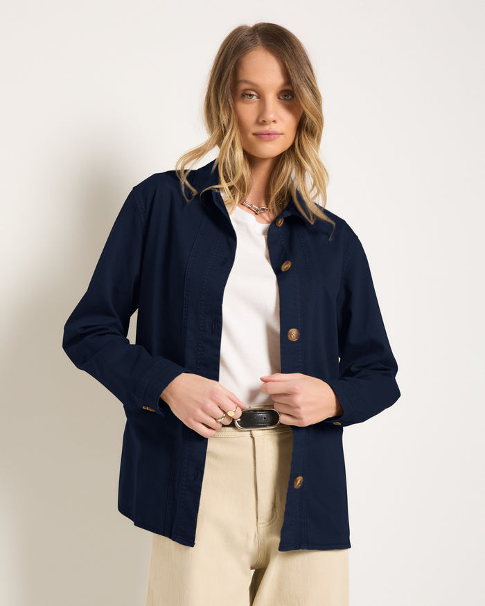 Washed Mariner Midnight $|& SEAS Pierside Twill Chore Jacket - VOF Front