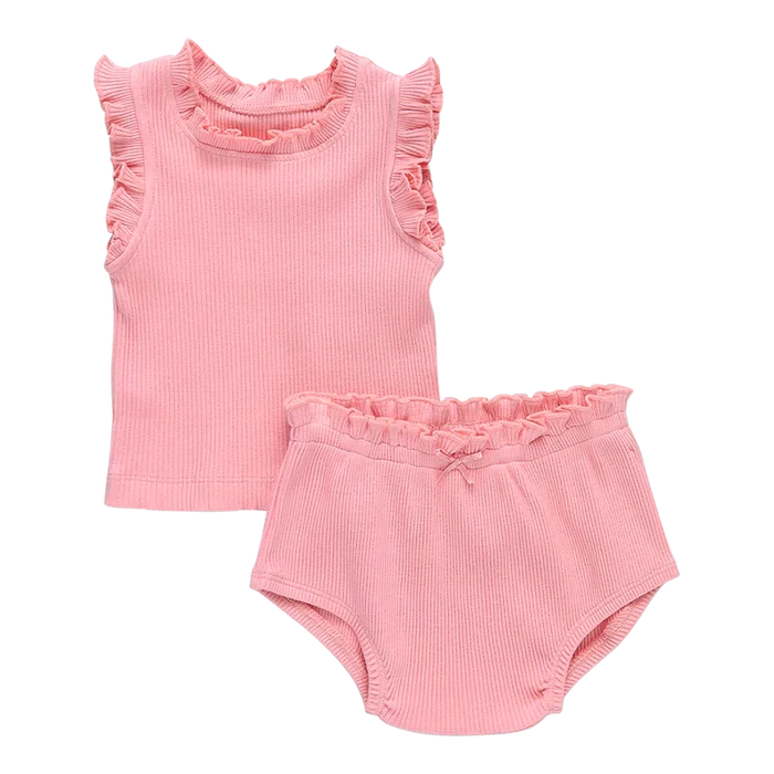 Pink Chicken | Baby Girls Organic Ruffle Rib Set