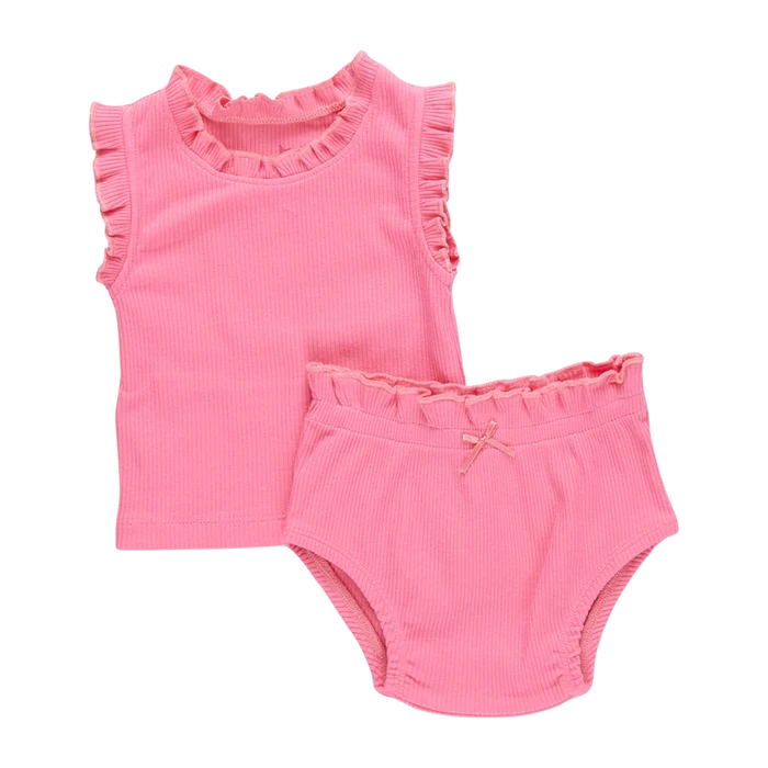 Pink Chicken | Baby Girls Organic Ruffle Rib Set
