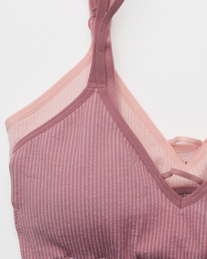 Silver Pink Pack $|& real Underwear Plated Ribbed Center Strap Bralette  2 Pack - SOF Front