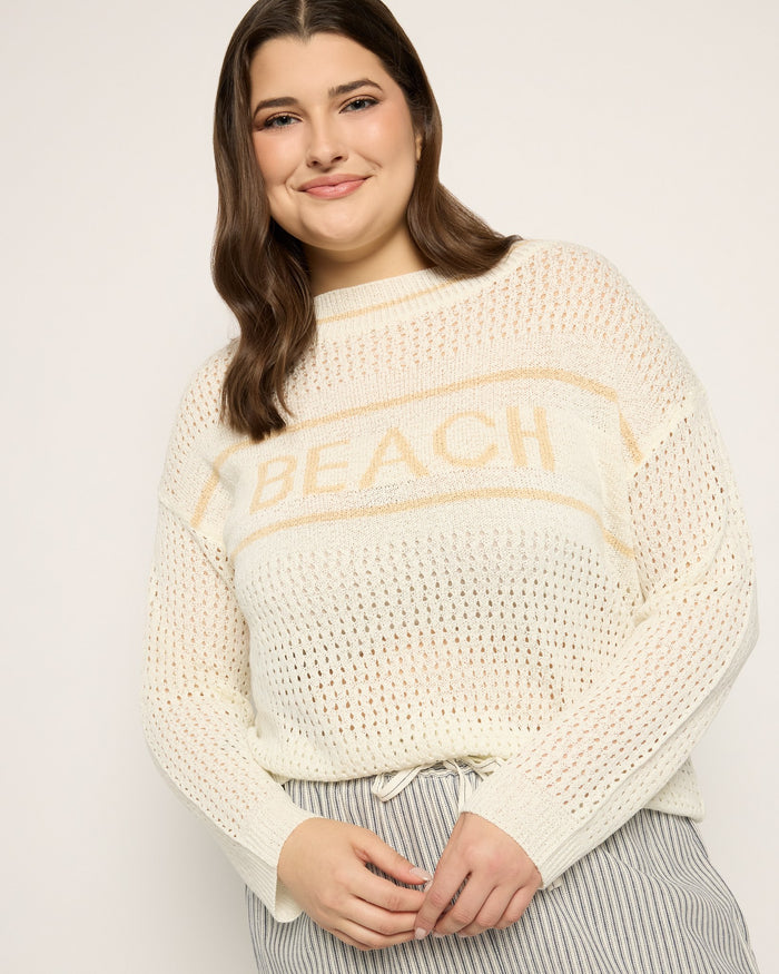 Off White $|& Cozy CO Beach Crochet Sweater - SOF Front