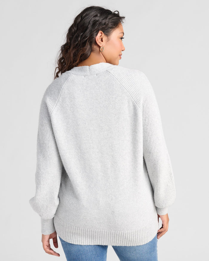 Blouson Slv V-Neck Cardigan L. Heather Grey $|& 525 Adyson Parker Blouson Sleeve V-Neck Cardigan - SOF Back