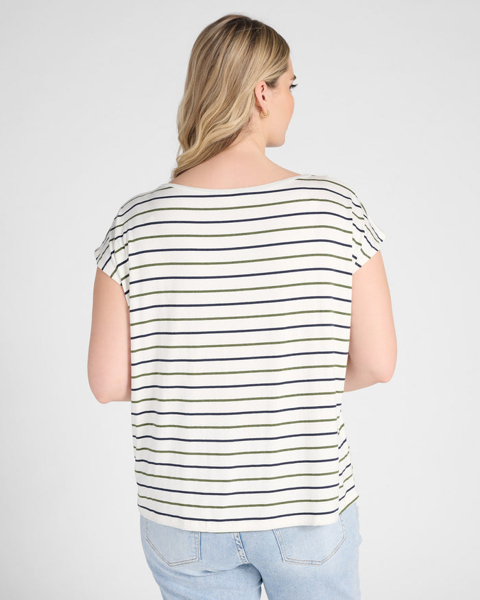 Natural/Nymph/Indin $|& SEAS Brentwood Boat Neck Stripe Top - SOF Back