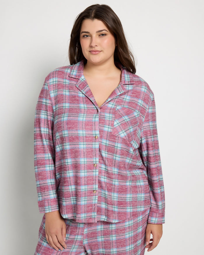 Fireside Tartan Cherry Plaid $|& SEAS Cat Nap Pajama Shirt - SOF Front