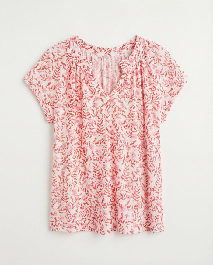 Rain Cayenne/Light Pink Floral $|& Bobeau Caty Ruffle Neck Top - Hanger Detail