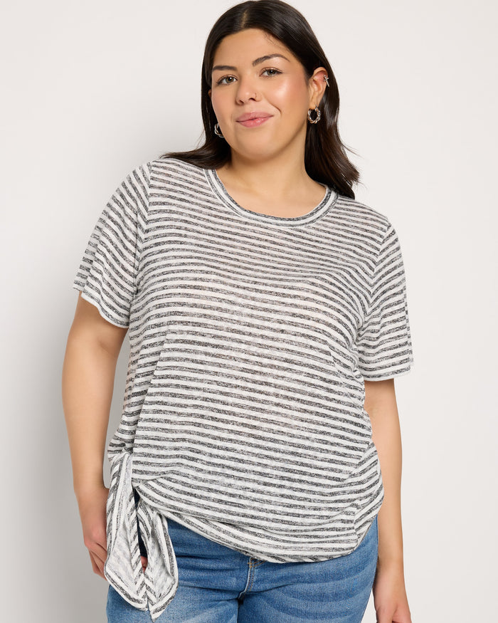 Ivory/Black $|& Bobeau Caty Side Tie Short Sleeve Tee - SOF Front