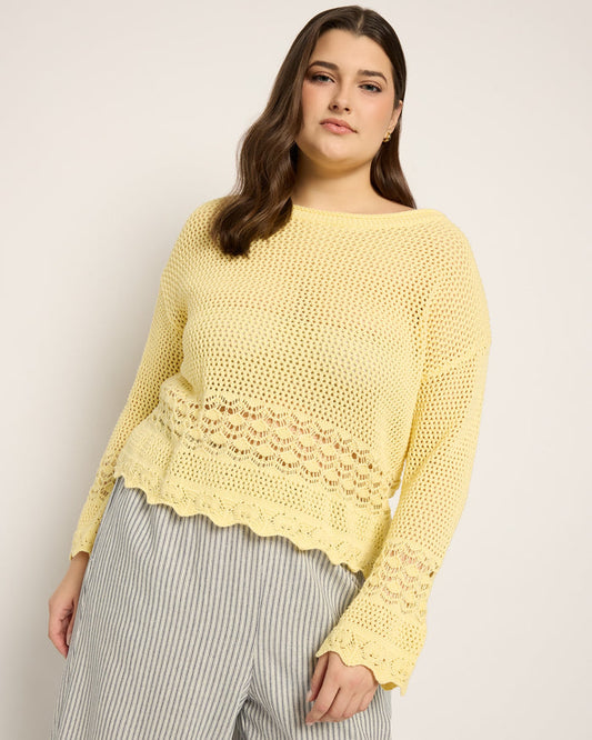 Butter $|& Cozy CO Crochet Scalloped Detail Sweater - SOF Front
