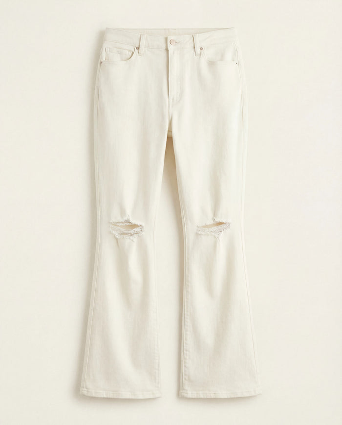 Ecru $|& Bayeas Emily High Rise Distressed Flare Pants - Hanger Detail