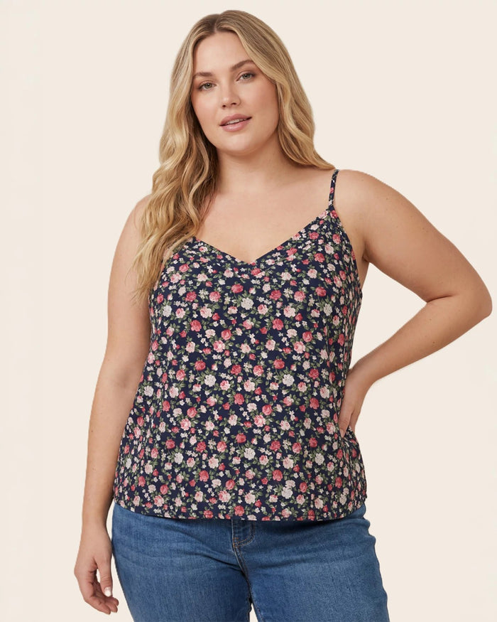 Light Navy $|& Staccato Floral Jersey Tank - VOF Detail