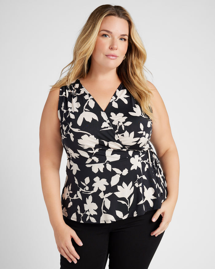 Black Ivory Floral $|& West Kei Floral Knit Sleeveless Wrap Top - SOF Front