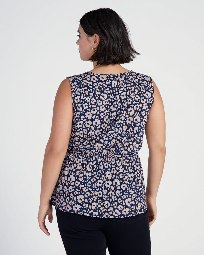 Navy/Cream $|& West Kei Printed Knit Sleeveless Wrap Top - SOF Back