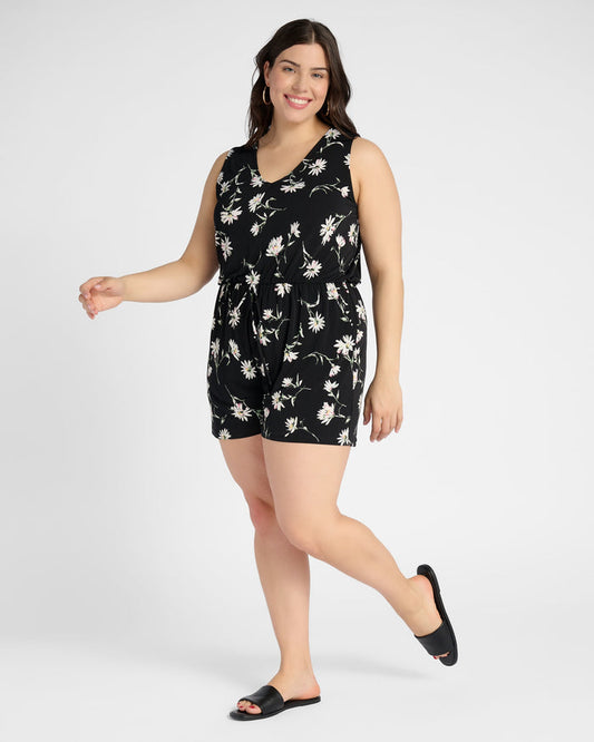 Black Floral $|& Gilli Floral V-Neck Romper - SOF Front