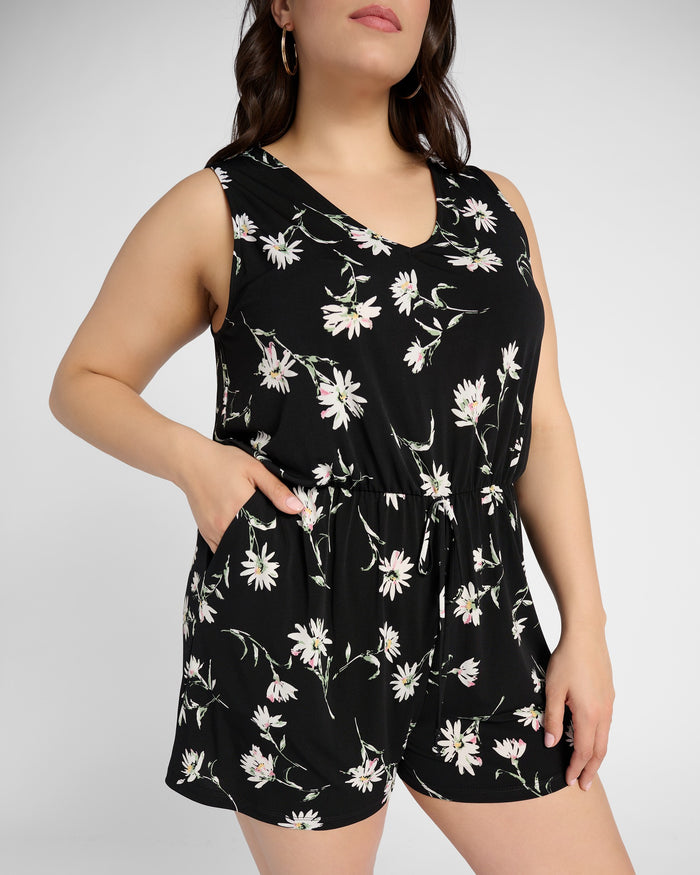 Black Floral $|& Gilli Floral V-Neck Romper - SOF Detail