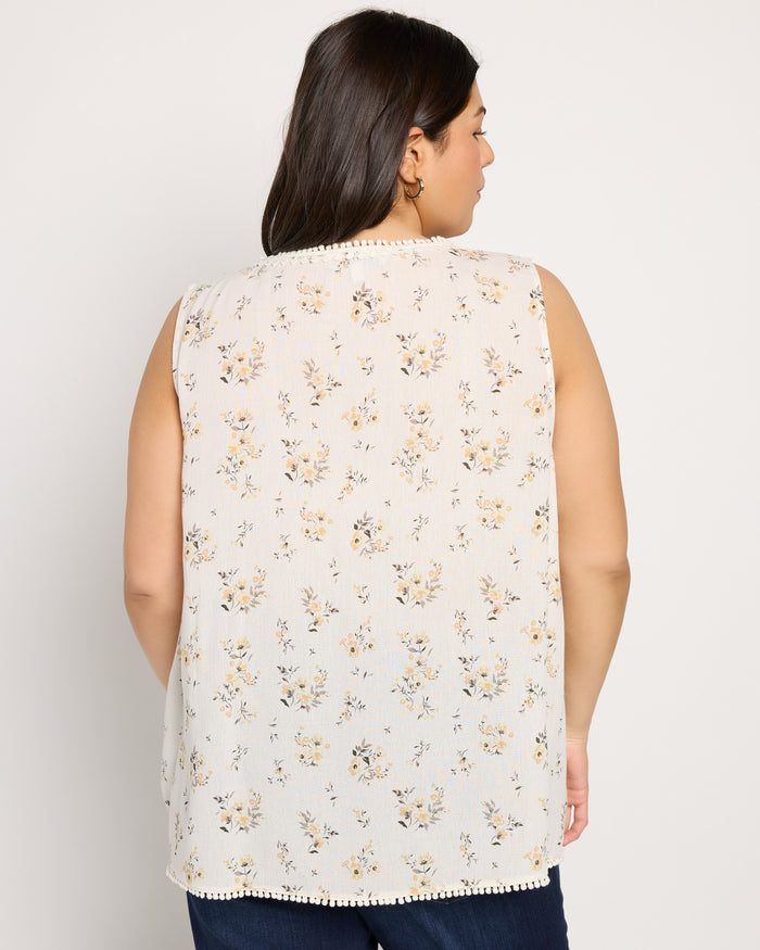White/Yellow $|& Skies Are Blue Flower Print Trim Detail Blouse - SOF Back