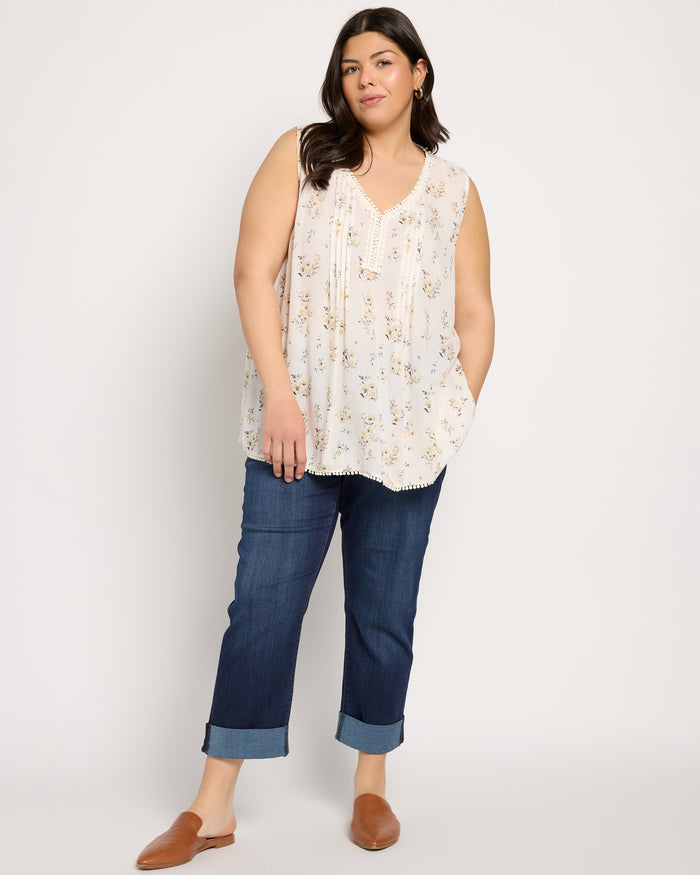 White/Yellow $|& Skies Are Blue Flower Print Trim Detail Blouse - UGC On Fig