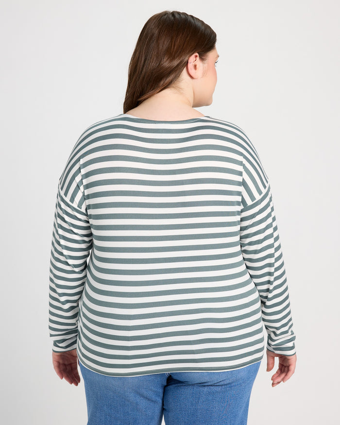 Ivory/Dusty Teal $|& Bobeau French Bateau Butter Top - SOF Back