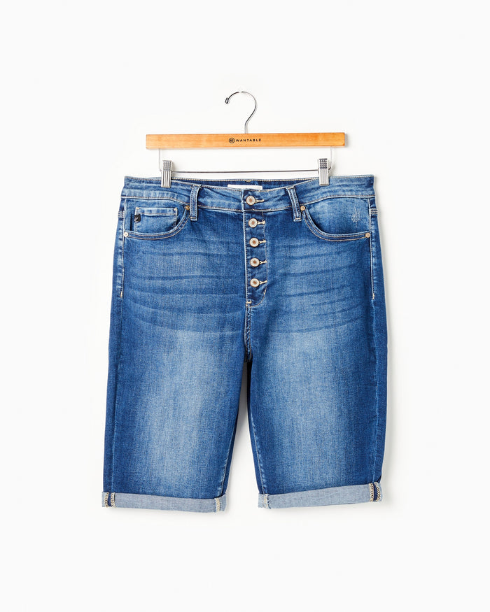 Med Wash $|& Kancan High Rise Cuffed Bermuda - Hanger Front