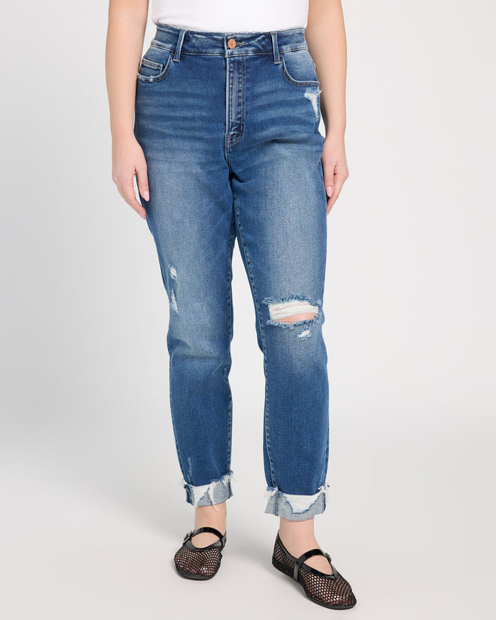 Medium Dark Blue $|& Vervet High Rise Distressed Cropped Skinny Jeans - SOF Front