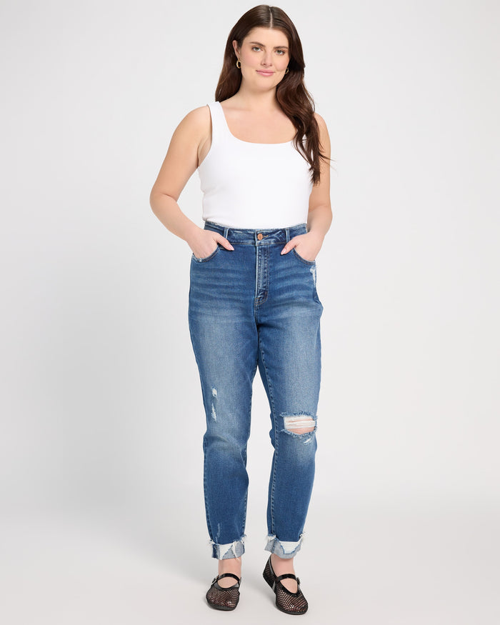 Medium Dark Blue $|& Vervet High Rise Distressed Cropped Skinny Jeans - UGC On Fig