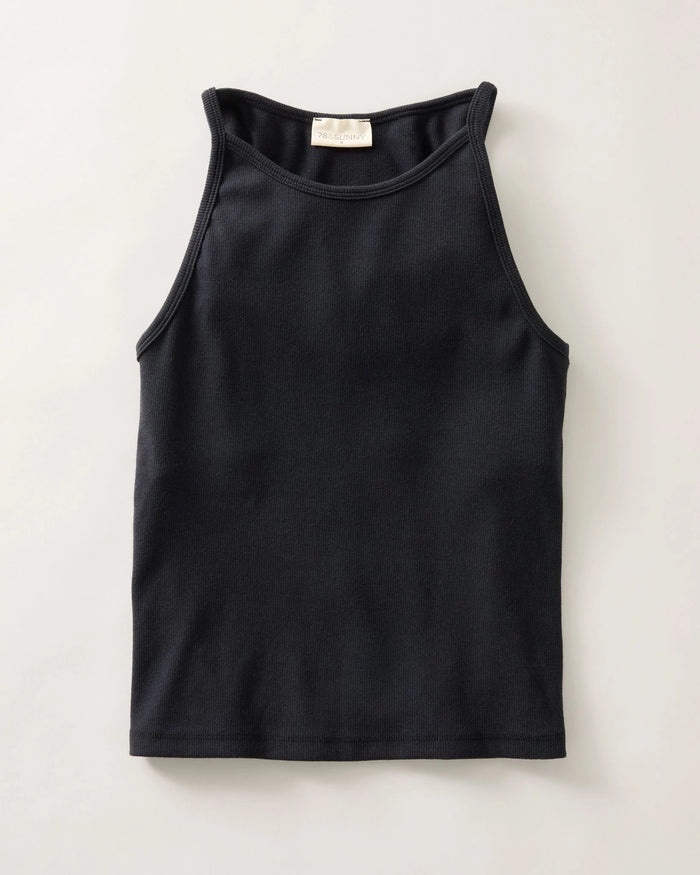 Black $|& SEAS Laurel Ribbed Shelf Bra Tank - Hanger Detail