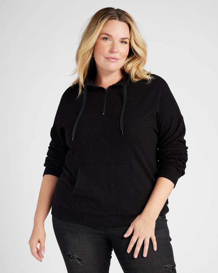 Black $|& Cloud Ten Long Sleeve Half Zip Plush Pullover - SOF Front