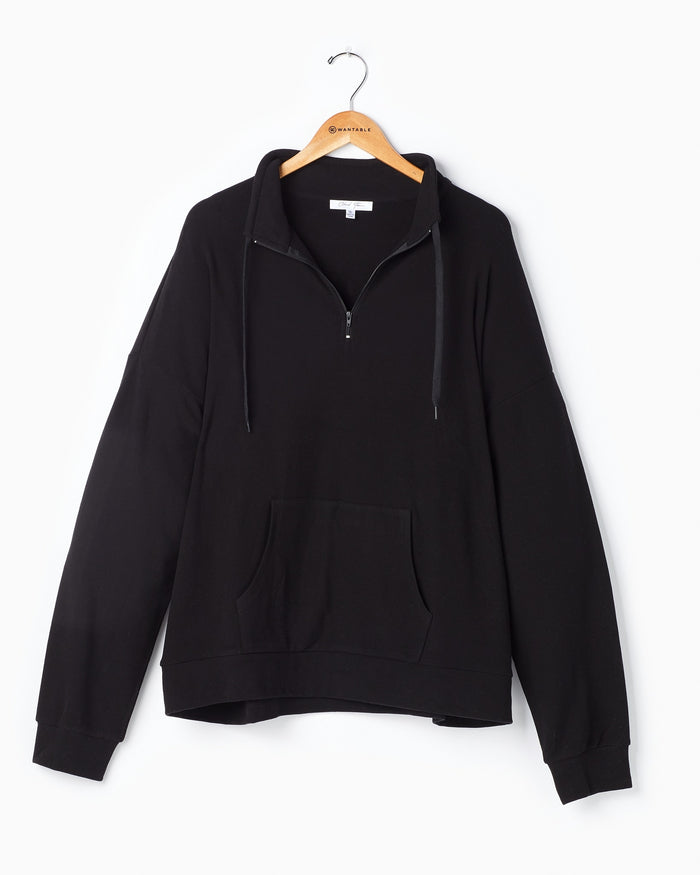 Black $|& Cloud Ten Long Sleeve Half Zip Plush Pullover - Hanger Front
