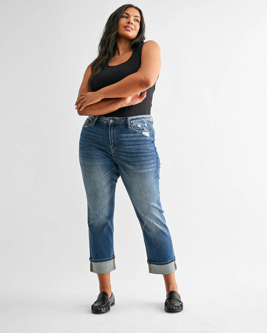 Zaley $|& Mica Denim Mid Rise Straight Leg Jeans With Cuff - VOF Detail