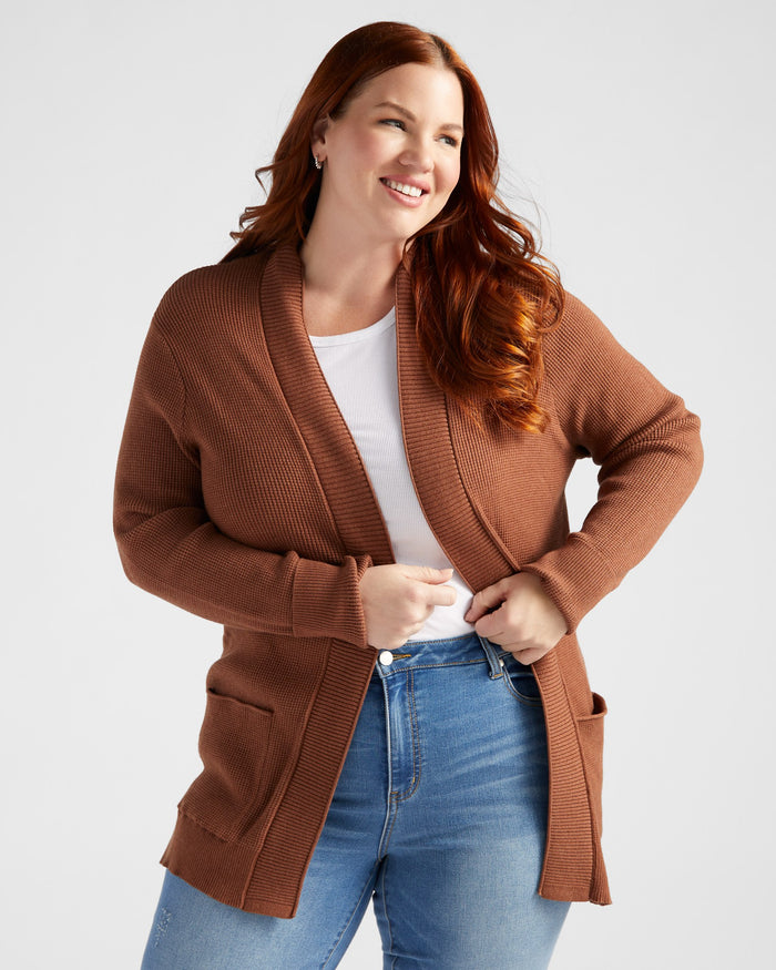 Chocolate $|& Staccato Open Front Pocket Cardigan - SOF Front