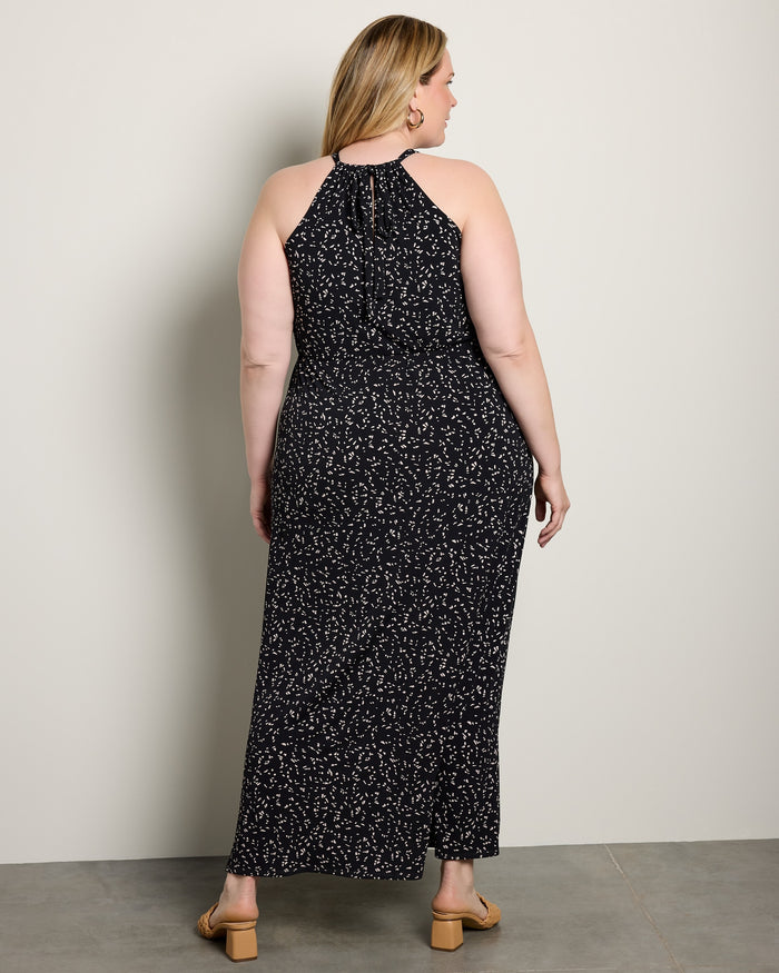 Black Taupe Print $|& Gilli Plus Halter Neck Elastic Waist Maxi Dress - SOF Back