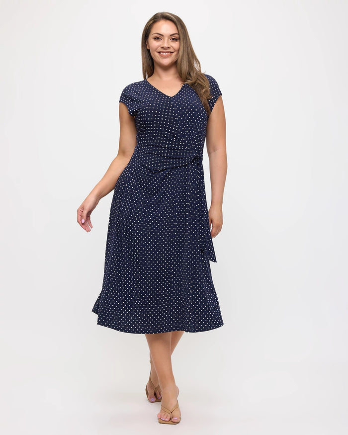 Navy Dot $|& West Kei Printed Knit Short Sleeve Wrap Dress - VOF Detail