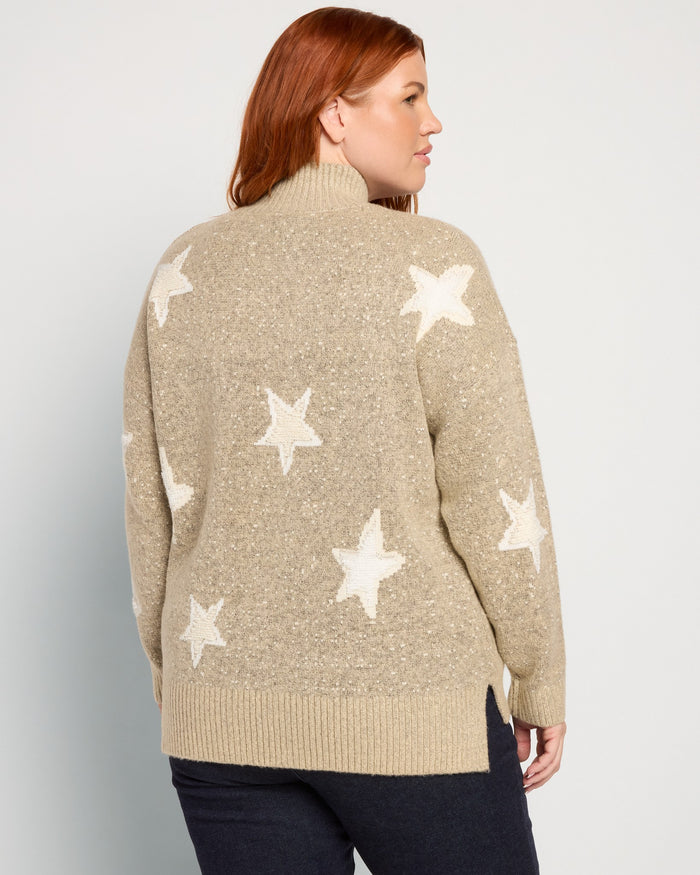 Taupe Star $|& Bobeau Printed Turtleneck Sweater - SOF Back