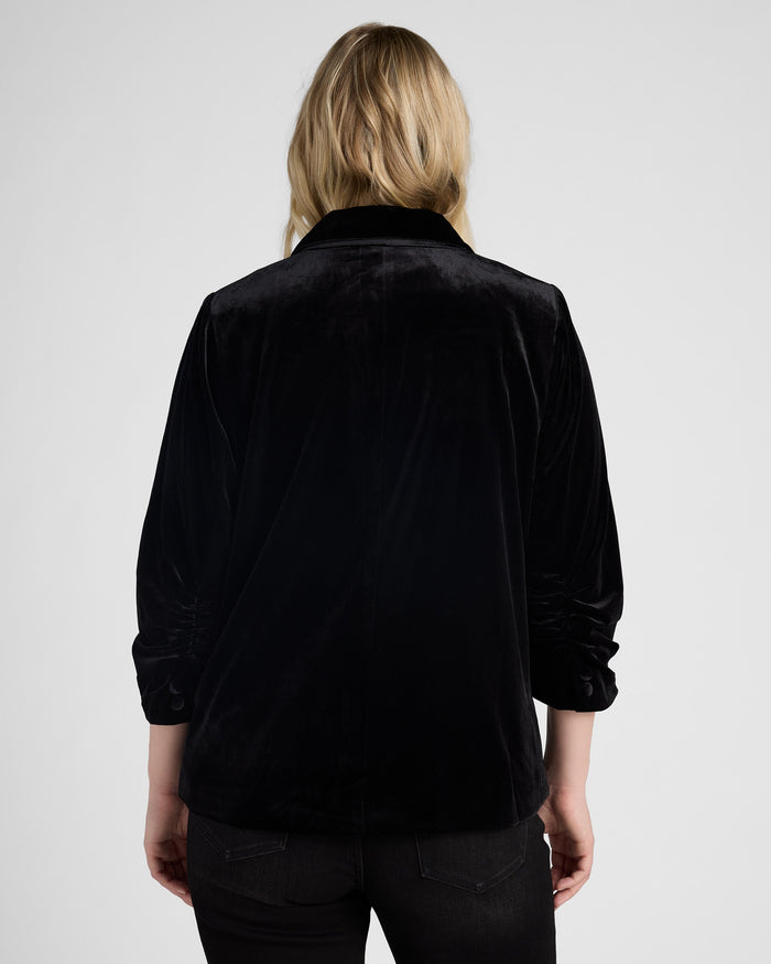 Black $|& Skies Are Blue Ruched Sleeve Velvet Blazer - SOF Back