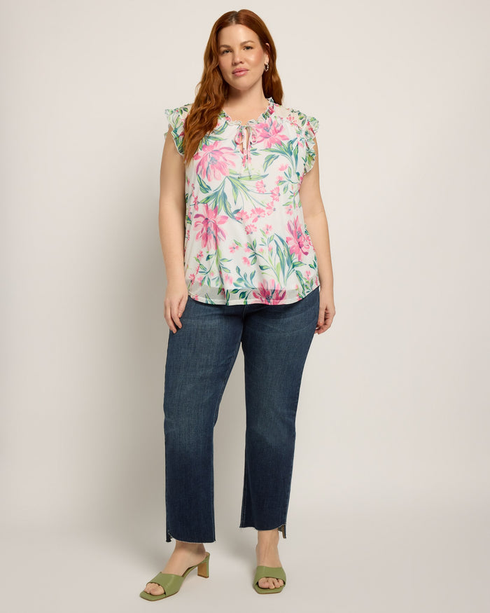 Ivory Bouquet $|& Loveappella Ruffle Sleeve Mesh Top - UGC On Fig